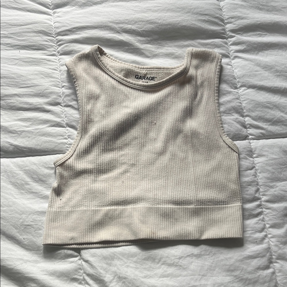 Garage Cream Ribbed Cropped Tank Top